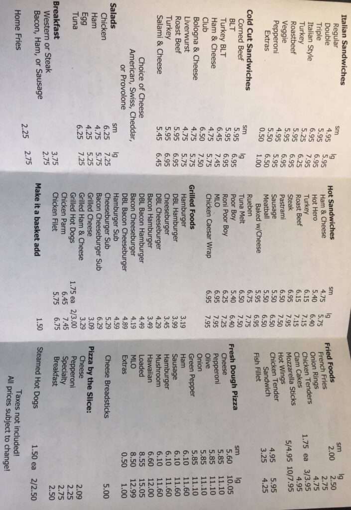 Moran’s Market menu 6