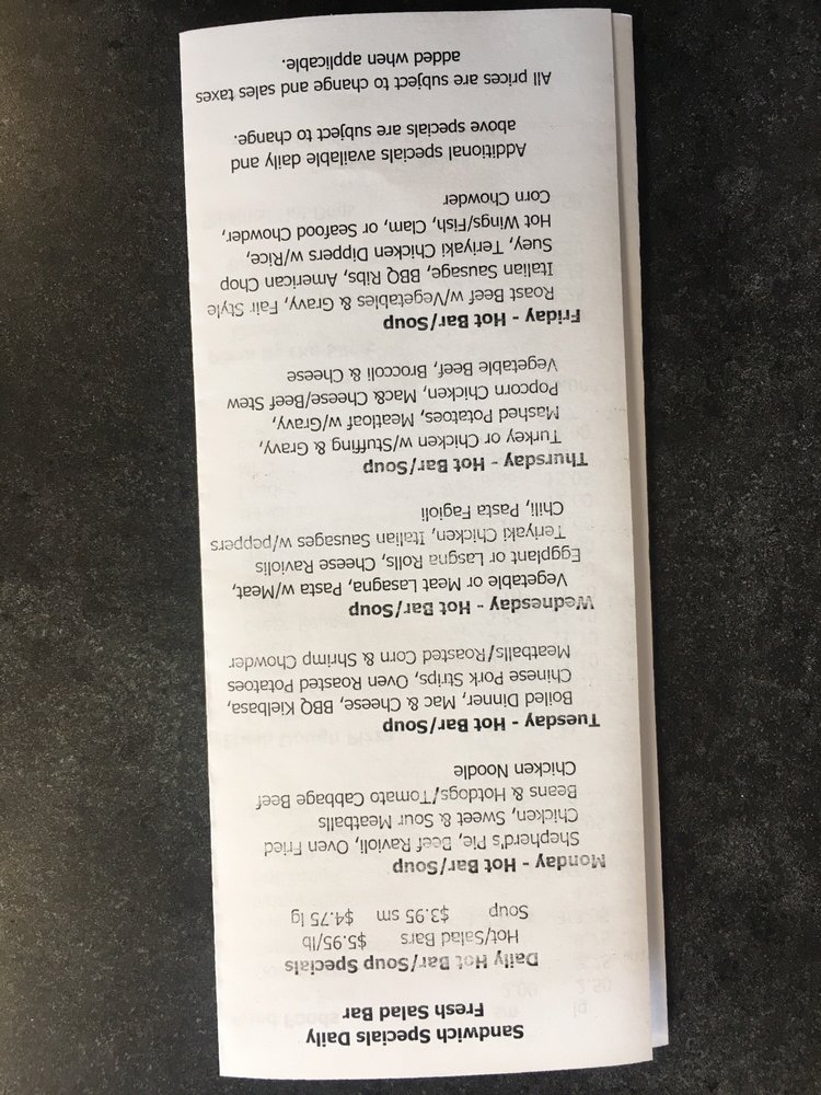 Moran’s Market menu 4