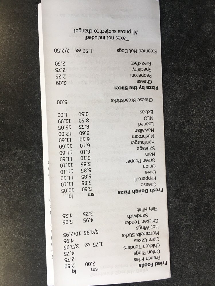 Moran’s Market menu 1